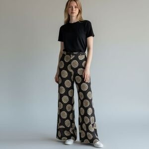 Sportmax Italy Velvet Daisy Fun Flowers Wide Leg Pants Fully Lined Fits Like M